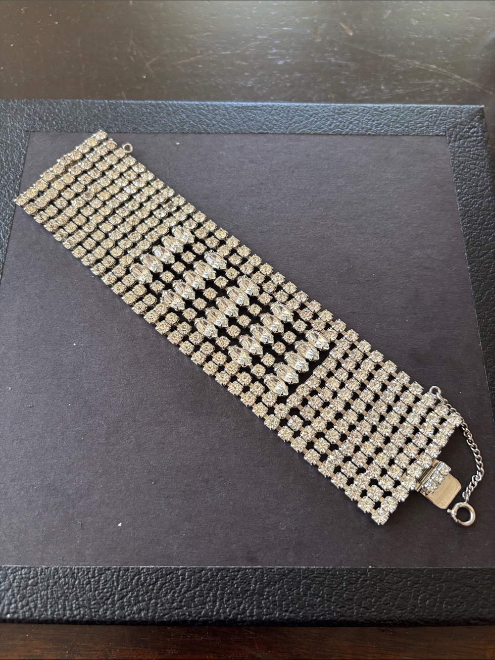 Rhinestone Crystal Statement Bracelet - Silver Tone
